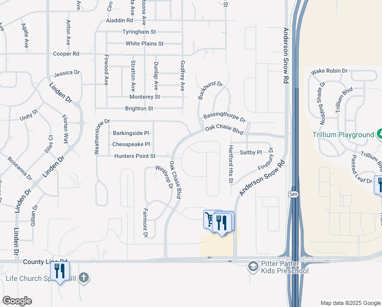 map of restaurants, bars, coffee shops, grocery stores, and more near 13680 Garden Hills Drive in Spring Hill