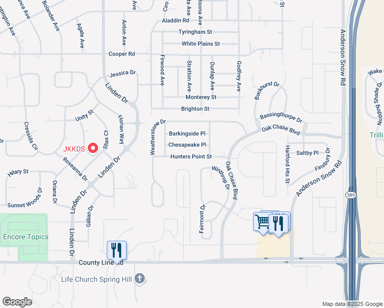 map of restaurants, bars, coffee shops, grocery stores, and more near 13485 Hunters Point Street in Spring Hill