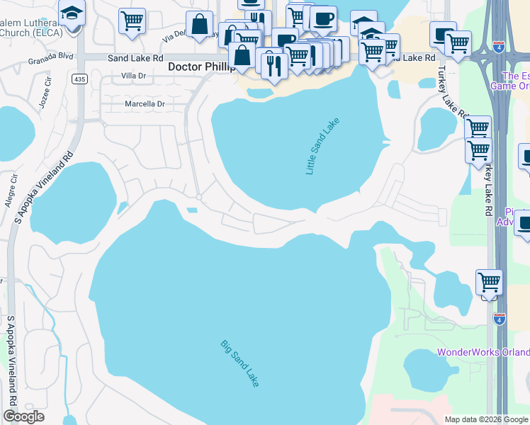 map of restaurants, bars, coffee shops, grocery stores, and more near 8719 The Esplanade in Orlando