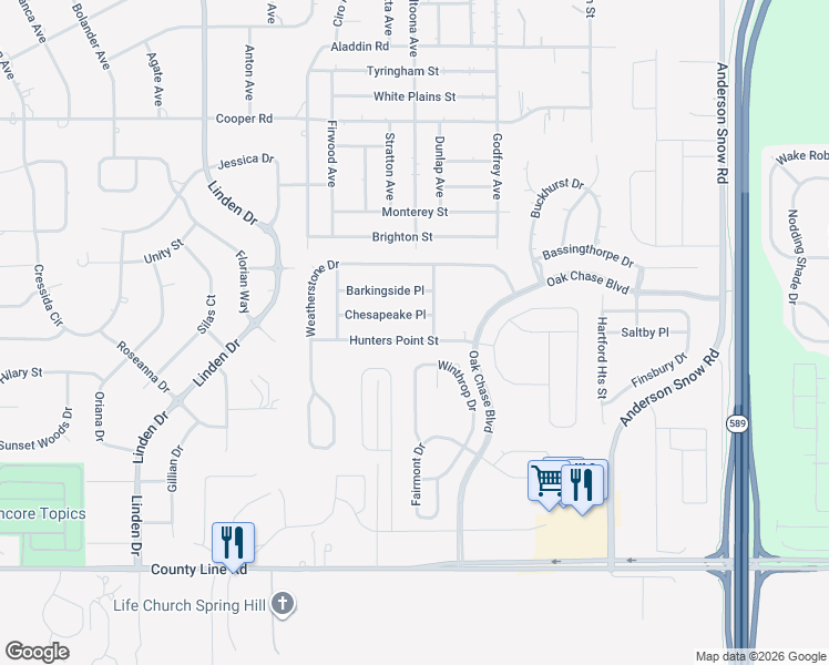 map of restaurants, bars, coffee shops, grocery stores, and more near 13531 Hunters Point Street in Spring Hill
