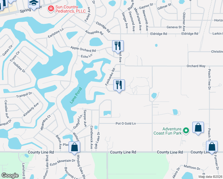 map of restaurants, bars, coffee shops, grocery stores, and more near 416 Fairbanks Road in Spring Hill