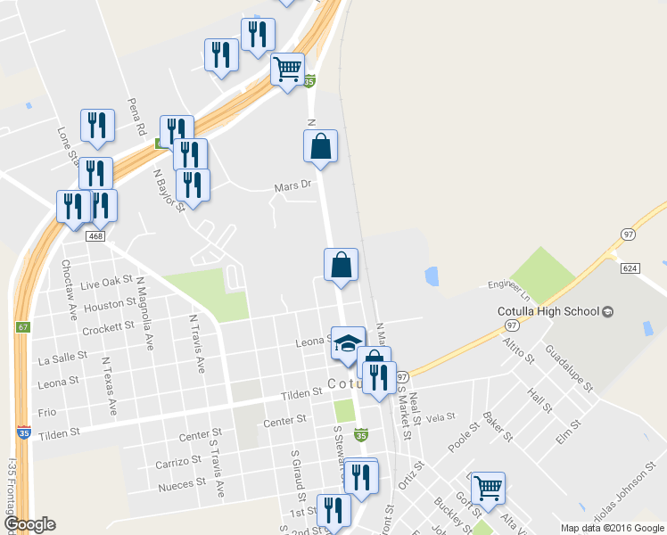 map of restaurants, bars, coffee shops, grocery stores, and more near 601 Interstate 35 Business in Cotulla