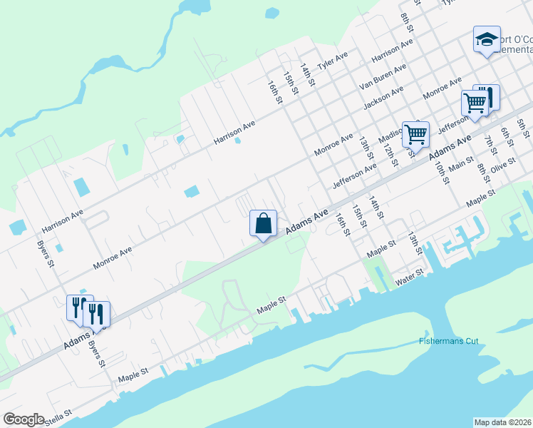 map of restaurants, bars, coffee shops, grocery stores, and more near 112 Missy Street in Port O'Connor