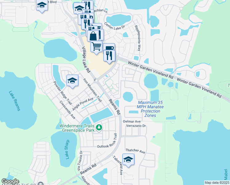 map of restaurants, bars, coffee shops, grocery stores, and more near 11452 Citra Circle in Windermere