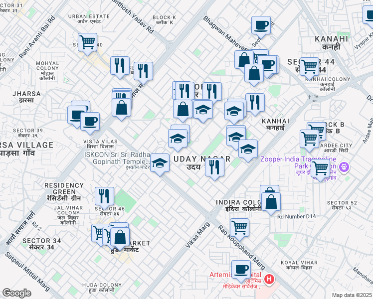 map of restaurants, bars, coffee shops, grocery stores, and more near in Gurugram