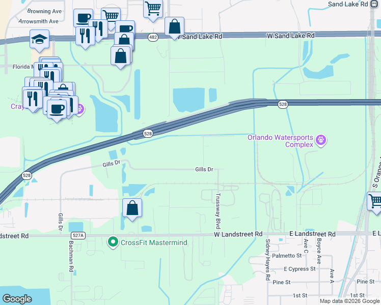 map of restaurants, bars, coffee shops, grocery stores, and more near in Orlando