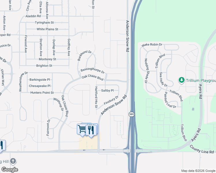 map of restaurants, bars, coffee shops, grocery stores, and more near 1010 Oak Chase Boulevard in Spring Hill