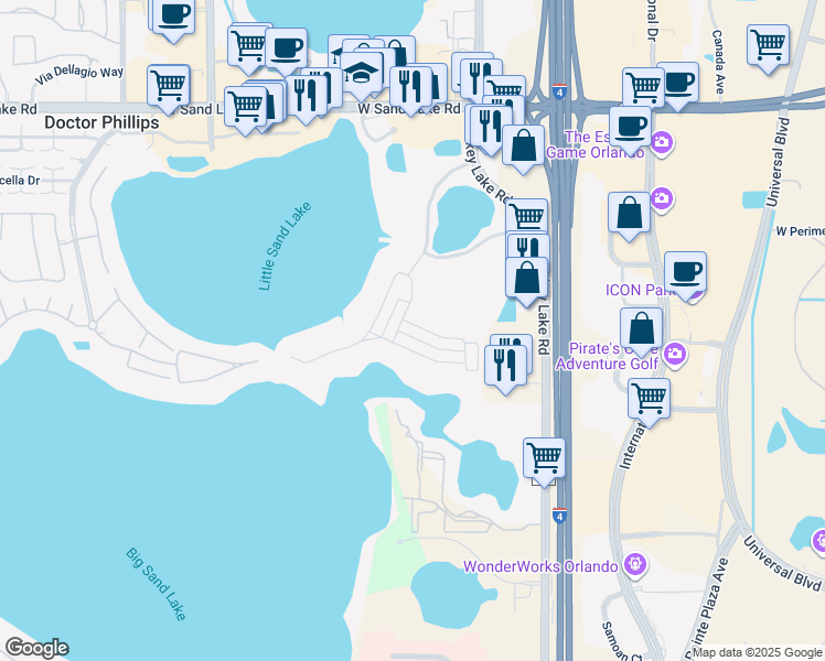 map of restaurants, bars, coffee shops, grocery stores, and more near 5856 Bimini Twist Loop in Orlando