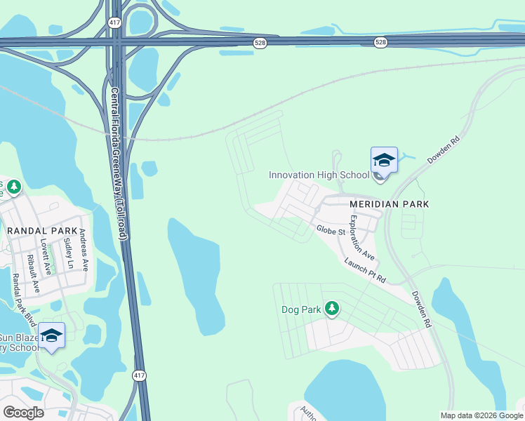 map of restaurants, bars, coffee shops, grocery stores, and more near Central Florida GreeneWay in Orlando