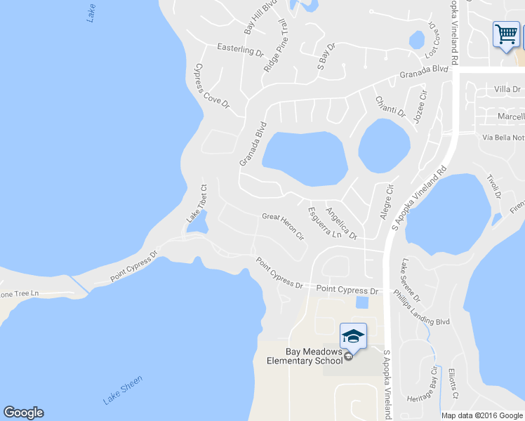 map of restaurants, bars, coffee shops, grocery stores, and more near 9084 Great Heron Circle in Orlando