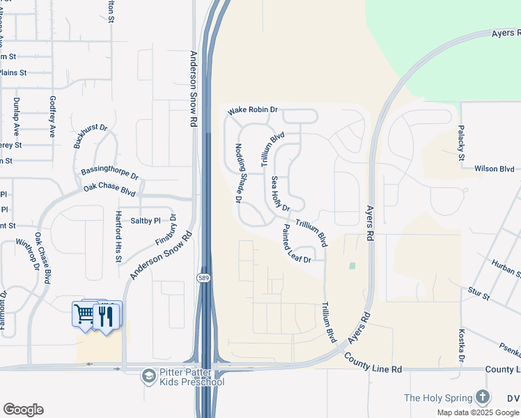 map of restaurants, bars, coffee shops, grocery stores, and more near 654 White Flower Way in Brooksville