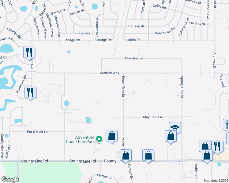 map of restaurants, bars, coffee shops, grocery stores, and more near 397 Peach Tree Drive in Spring Hill