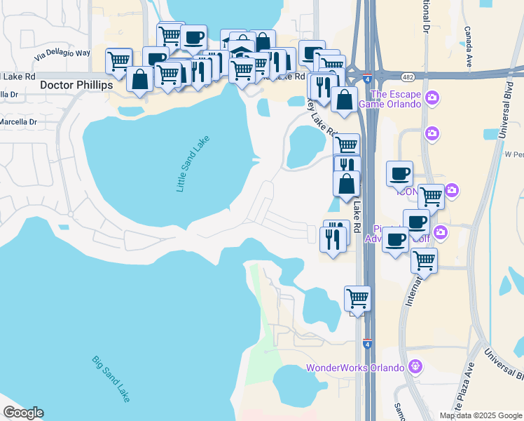map of restaurants, bars, coffee shops, grocery stores, and more near 6126 Bimini Twist Loop in Orlando