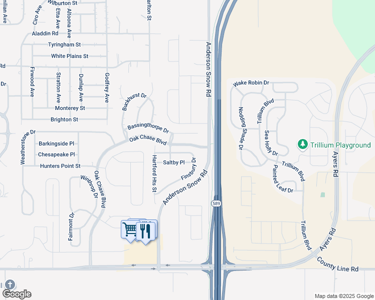 map of restaurants, bars, coffee shops, grocery stores, and more near 14358 Finsbury Drive in Spring Hill