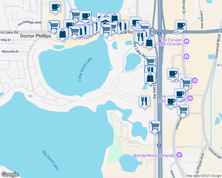 map of restaurants, bars, coffee shops, grocery stores, and more near 6126 Bimini Twist Loop in Orlando