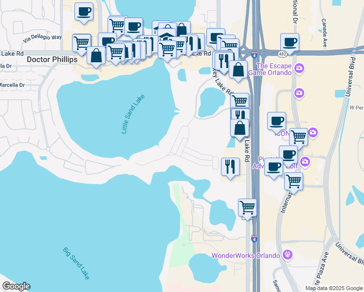 map of restaurants, bars, coffee shops, grocery stores, and more near 6126 Bimini Twist Loop in Orlando
