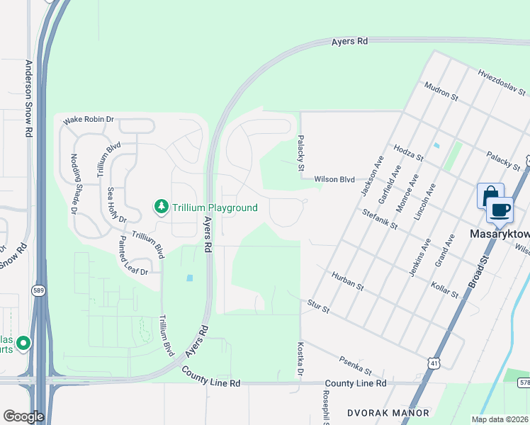map of restaurants, bars, coffee shops, grocery stores, and more near 2119 Trillium Boulevard in Brooksville
