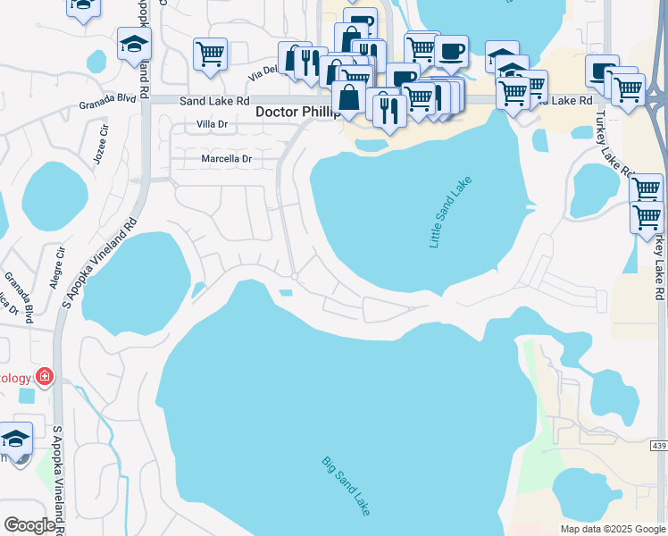 map of restaurants, bars, coffee shops, grocery stores, and more near 8519 Saint Marino Boulevard in Orlando