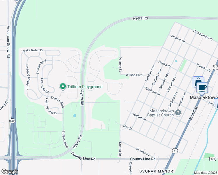 map of restaurants, bars, coffee shops, grocery stores, and more near 2119 Trillium Boulevard in Brooksville