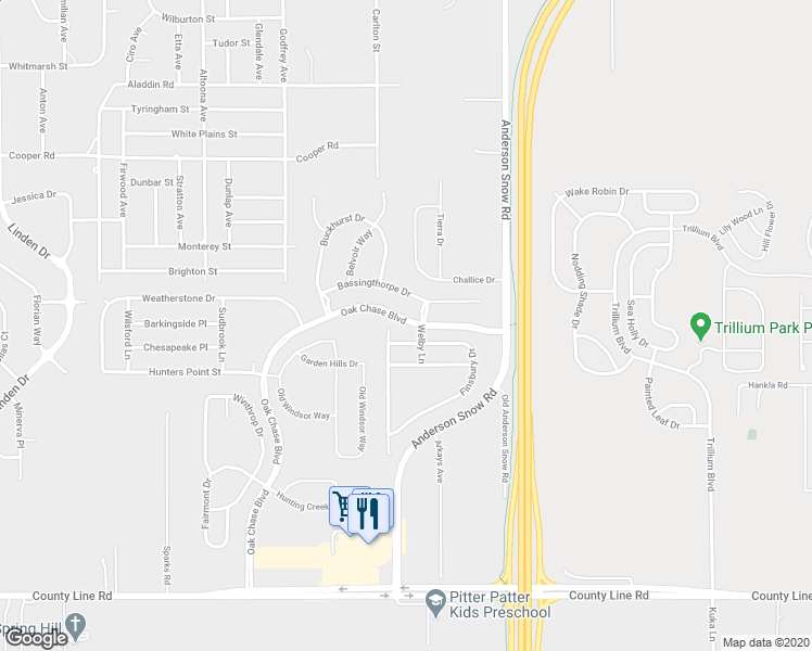 map of restaurants, bars, coffee shops, grocery stores, and more near 1010 Oak Chase Boulevard in Spring Hill