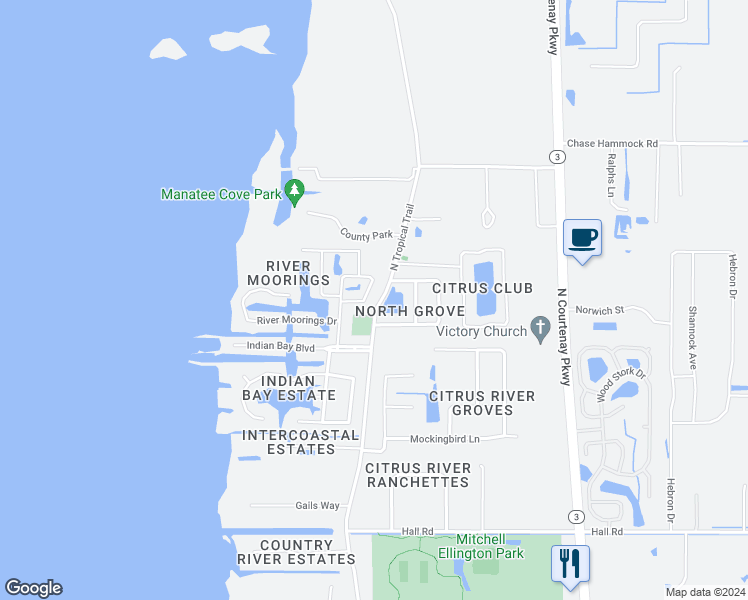 map of restaurants, bars, coffee shops, grocery stores, and more near 4780 Pawnee Trail in Merritt Island