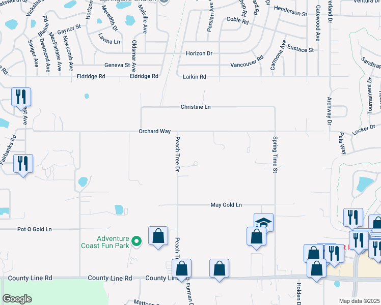 map of restaurants, bars, coffee shops, grocery stores, and more near 412 Peach Tree Drive in Spring Hill
