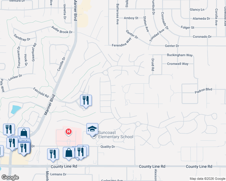 map of restaurants, bars, coffee shops, grocery stores, and more near 11233 Chickasaw Drive in Spring Hill