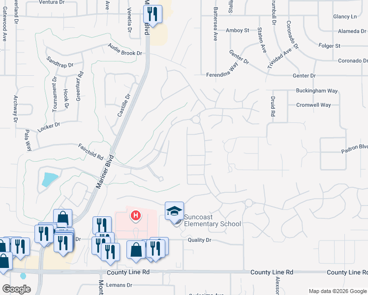 map of restaurants, bars, coffee shops, grocery stores, and more near 415 Quane Avenue in Spring Hill