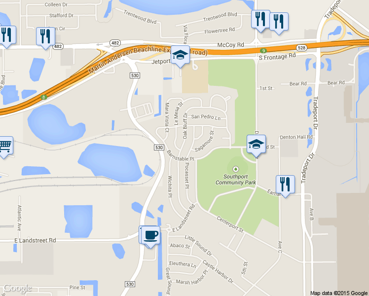 map of restaurants, bars, coffee shops, grocery stores, and more near 8475 Oak Bluff Drive in Orlando