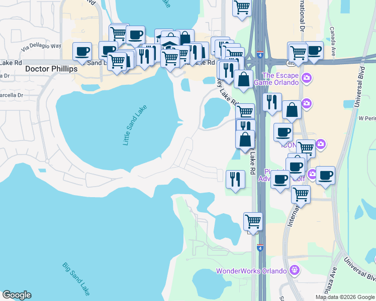map of restaurants, bars, coffee shops, grocery stores, and more near 5856 Bimini Twist Loop in Orlando