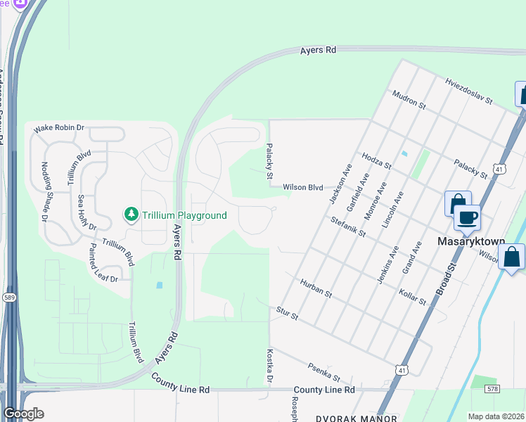 map of restaurants, bars, coffee shops, grocery stores, and more near 1838 Trillium Boulevard in Brooksville