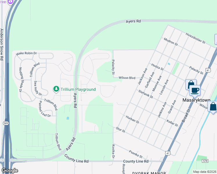 map of restaurants, bars, coffee shops, grocery stores, and more near 1838 Trillium Boulevard in Brooksville