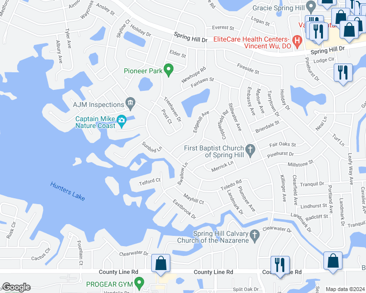 map of restaurants, bars, coffee shops, grocery stores, and more near 452 Edgehill Avenue in Spring Hill