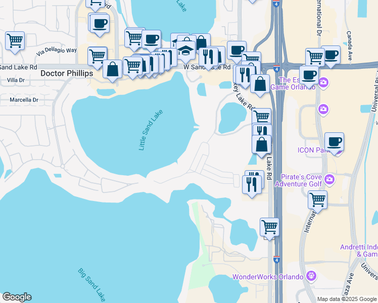 map of restaurants, bars, coffee shops, grocery stores, and more near 6126 Bimini Twist Loop in Orlando