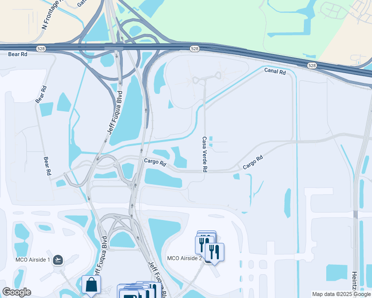 map of restaurants, bars, coffee shops, grocery stores, and more near 5855 Cargo Road in Orlando