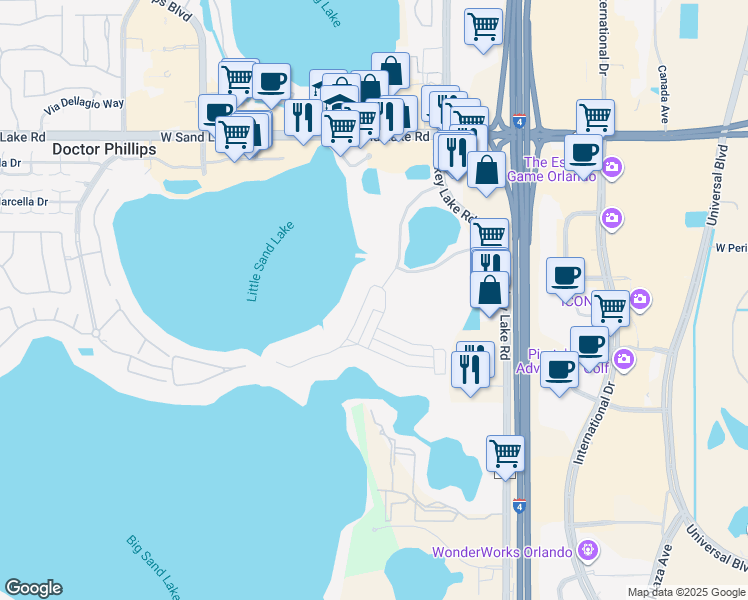 map of restaurants, bars, coffee shops, grocery stores, and more near 6084 Bimini Twist Loop in Orlando