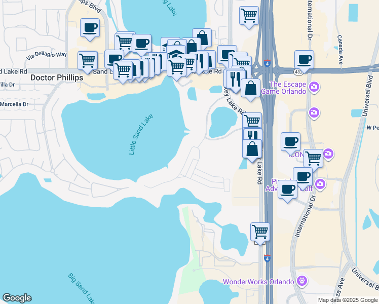 map of restaurants, bars, coffee shops, grocery stores, and more near 5856 Bimini Twist Loop in Orlando
