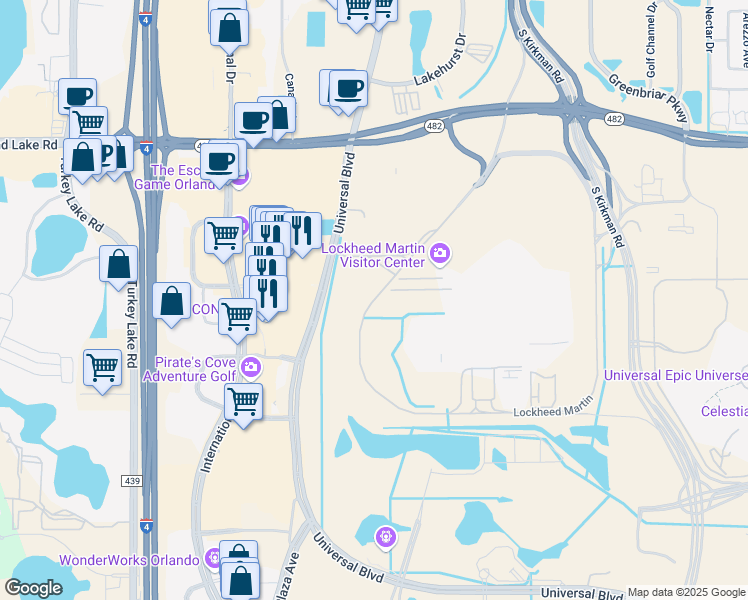 map of restaurants, bars, coffee shops, grocery stores, and more near W Perimeter Rd in Orlando