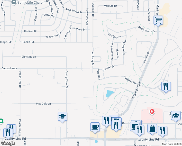 map of restaurants, bars, coffee shops, grocery stores, and more near 427 Archway Drive in Spring Hill