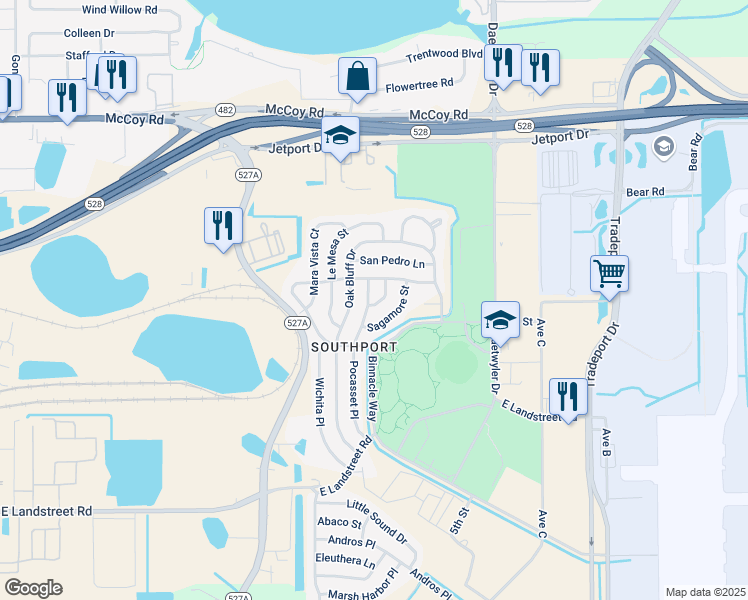 map of restaurants, bars, coffee shops, grocery stores, and more near 3110 Provincetown Place in Orlando