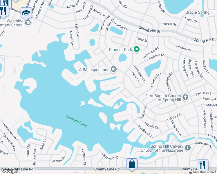 map of restaurants, bars, coffee shops, grocery stores, and more near 6258 Harcross Court in Spring Hill