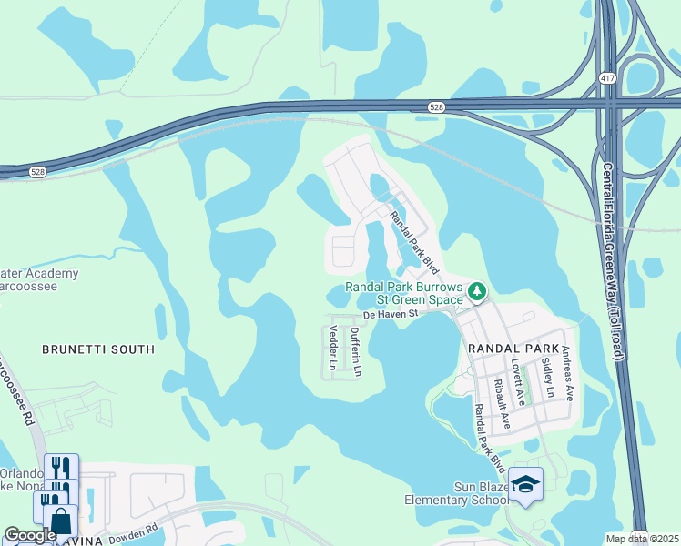 map of restaurants, bars, coffee shops, grocery stores, and more near 8260 Lott Avenue in Orlando