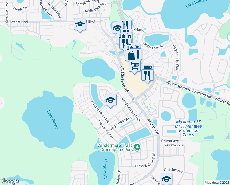map of restaurants, bars, coffee shops, grocery stores, and more near 11825 Vermillion Avenue in Windermere