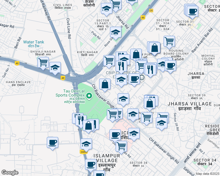 map of restaurants, bars, coffee shops, grocery stores, and more near 10 Institutional Area in Gurugram