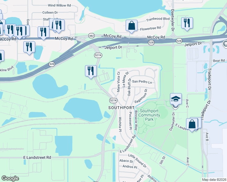 map of restaurants, bars, coffee shops, grocery stores, and more near 8380 Barnstable Place in Orlando
