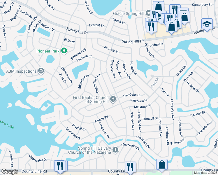 map of restaurants, bars, coffee shops, grocery stores, and more near 470 Stillwater Avenue in Spring Hill