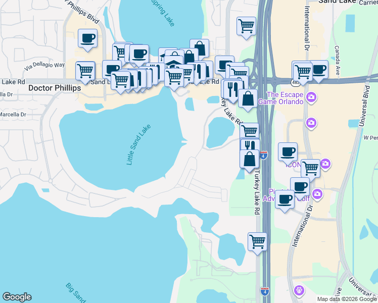 map of restaurants, bars, coffee shops, grocery stores, and more near 6084 Bimini Twist Loop in Orlando