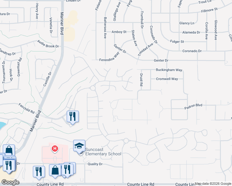 map of restaurants, bars, coffee shops, grocery stores, and more near 11368 Copley Court in Spring Hill