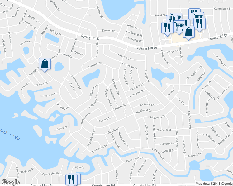 map of restaurants, bars, coffee shops, grocery stores, and more near 493 Stillwater Avenue in Spring Hill