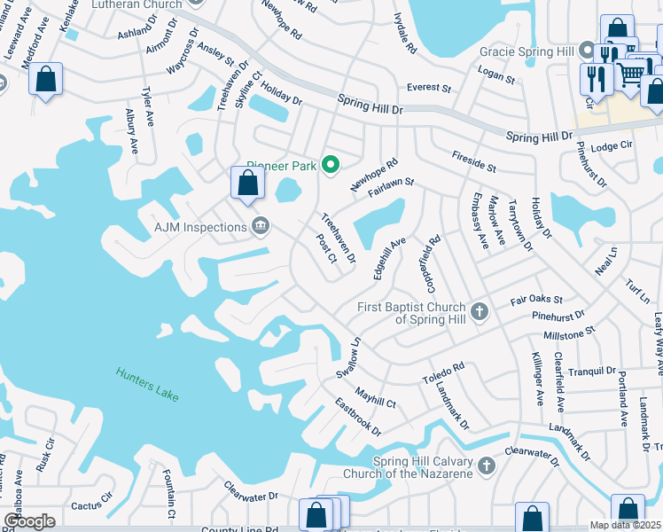 map of restaurants, bars, coffee shops, grocery stores, and more near 6819 Treehaven Drive in Spring Hill